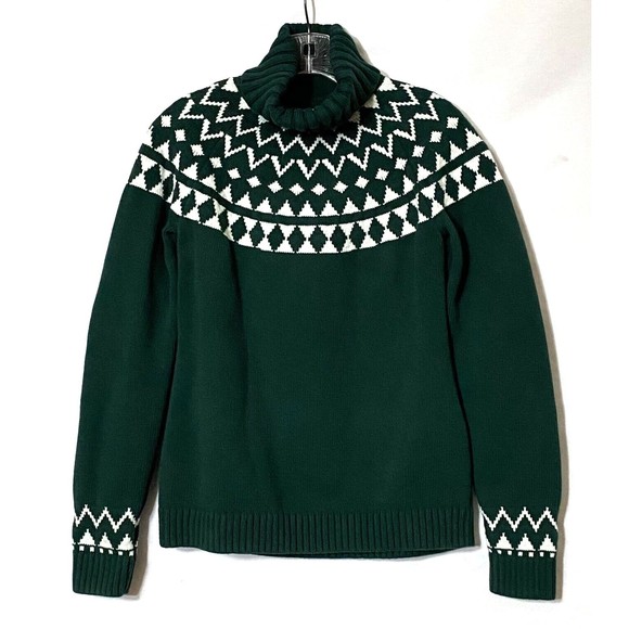 Duluth Sweaters - Duluth Trading Sweater Womens XS Forest Green White Fair Isle Cotton Nylon Wool